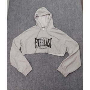 Everlast Cutoff Hoodie Cropped Sweat Shirt Large Gray Bronx New York Boxing Gym
